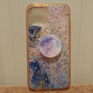 IPhone 11 Pro Max Shimmery Rise Gold & Muti-color Glitter Case with Popsocket